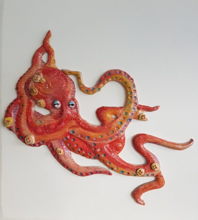 octopus, ceramic octopus, amanda beamish, cornwall, ceramics, pottery octopus, octopus plaque,