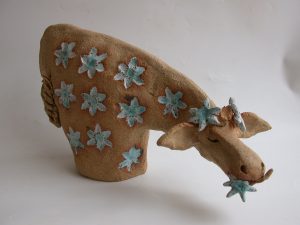 ceramic cow, jane adams ceramics. handmade stoneware pottery cow