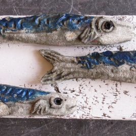 ceramic fish, mackerel, wall hanging, woodblock, jane adams creramics