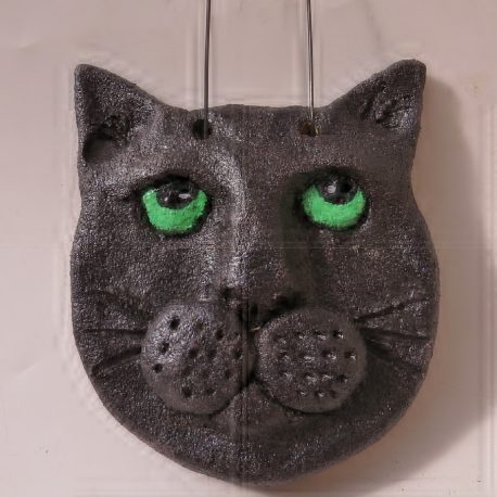 ceramic cat wallhanging, jane adams ceramics, handmade