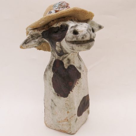 ceramic cow and hat, rogues gallery, jane adams ceramics