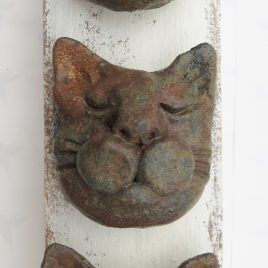 ceramic cat, cat heads, wall hanging, woodblock, jane adams ceramics