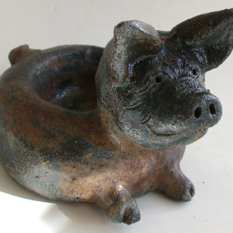 pig, candle holder, tealight holder, handmade stoneware pig. jane adams ceramics