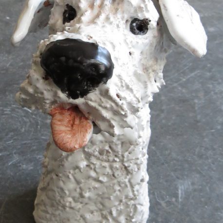 rogues gallery dog, ceramic dogs, sealyham terrier, pottery dog ornament, hand built studio ceramics, jane adams ceramics