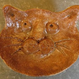ring dish, trinket dish, ceramic cat face, hand built pottery cats, cat ornament, jane adams ceramics