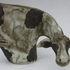 ceramic cow, frisian cow, handmade, stoneware, pottery cow, jane adams ceramics