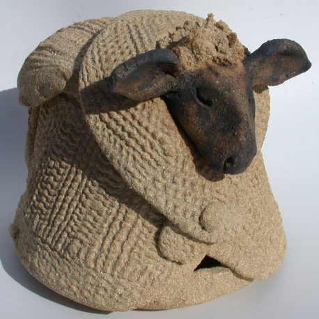 ceramic jumper, pottery sheep, sheep ornament, sheep in jumper, jane adams ceramics, hand built studio pottery