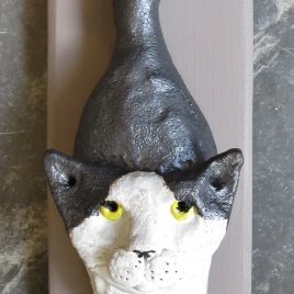 cat, ceramic cat, cat wall plaque, wall plaque, cat ornament, hand made, studio pottery, jane adams ceramics, st just, cornwall