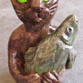 ceramic cat, big fish, pottery cat, cat ornaments, fish ornaments, rogues gallery, jane adams ceramics