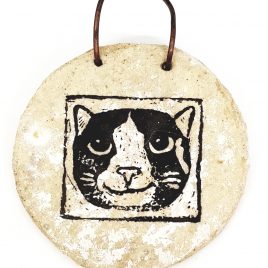 wall hanging, wall plaque, cat design, linocut, cat gifts, jane adams ceramicss,