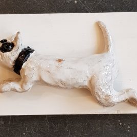 ceramic dog, english bull terrier, wall palque, dog plaque, terrier dog, jane adams ceramics