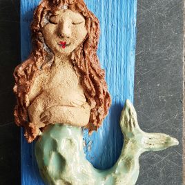 mermaid, mermaids, pottery mermaids, ceramic mermaids, wall plaque, seaside, sea, myths, wall handing, jane adams ceramics, ceramics, cornwall