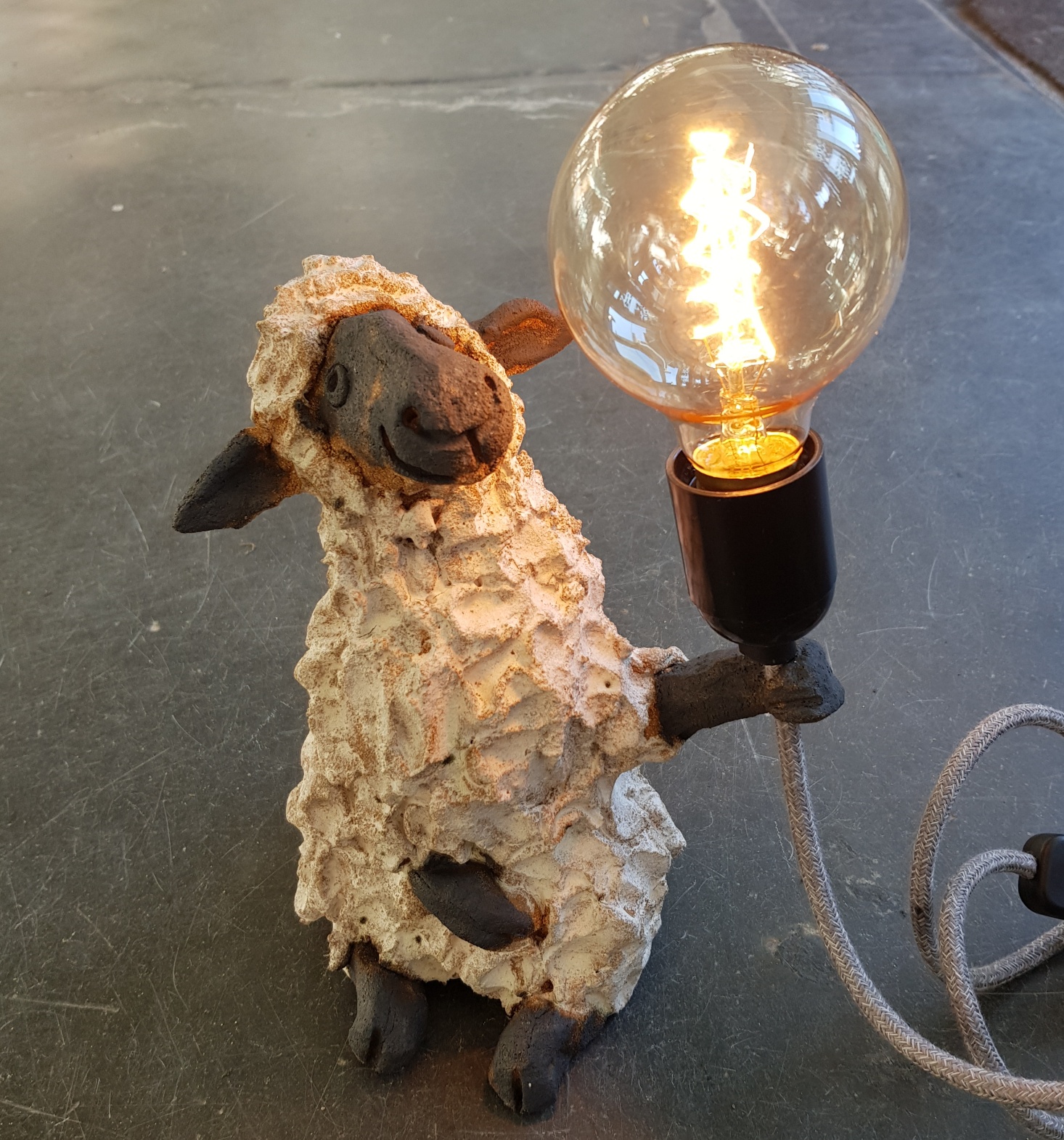 SHEEP LAMP WITH VINTAGE LIGHT BULB - JANE ADAMS CERAMICS
