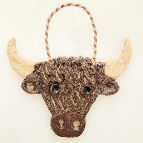 highland cow, coo, highland cattle, pottery highland cow, pottery cows, wall hangers, cow gifts, cow ornaments, jane adams ceramics, handmade stoneware