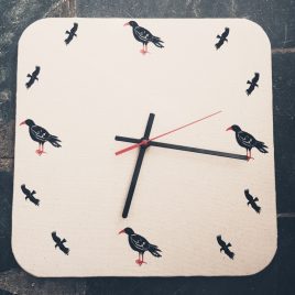 wall clock, fabric clock, chough clock, square clock, handmade clock,