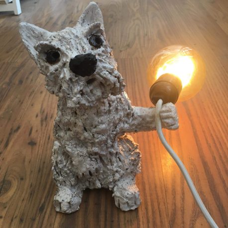 lamp, lampbase, vintage bulb, dog lamp bases, westie. westie dog, west highland white. westie terrier, ceramic lamps, jane adams ceramics, cornish ceramics, dog gifts, dog shaped lamp